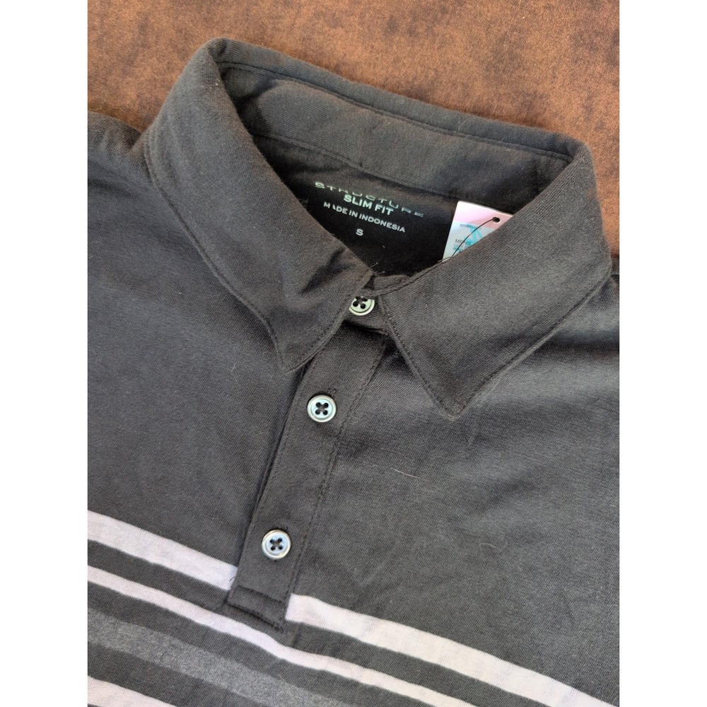 NWT Structure Slim Fit Golf Polo Mens Short Sleeve Stripe Black‎ Gray Sz Small